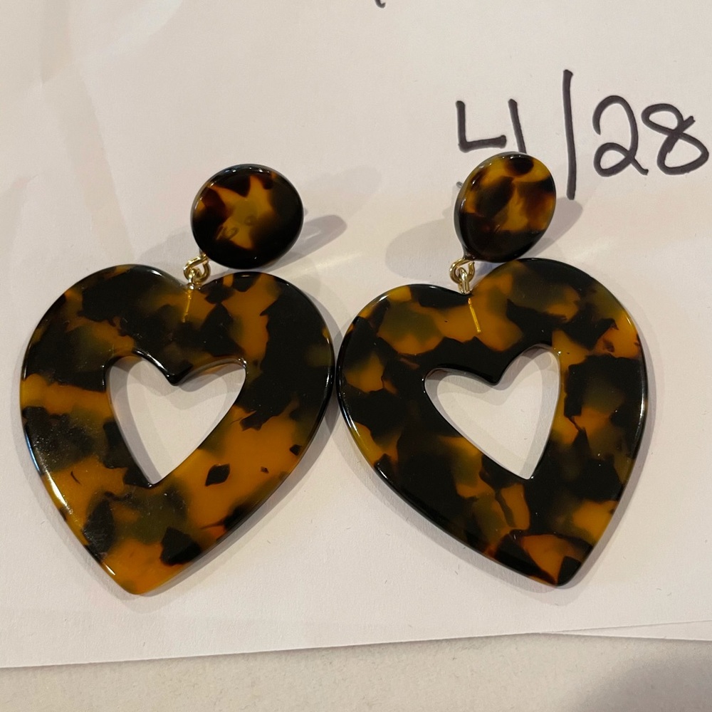 J Crew oversize acetate heart earrings ASO royal - Picture 5 of 6